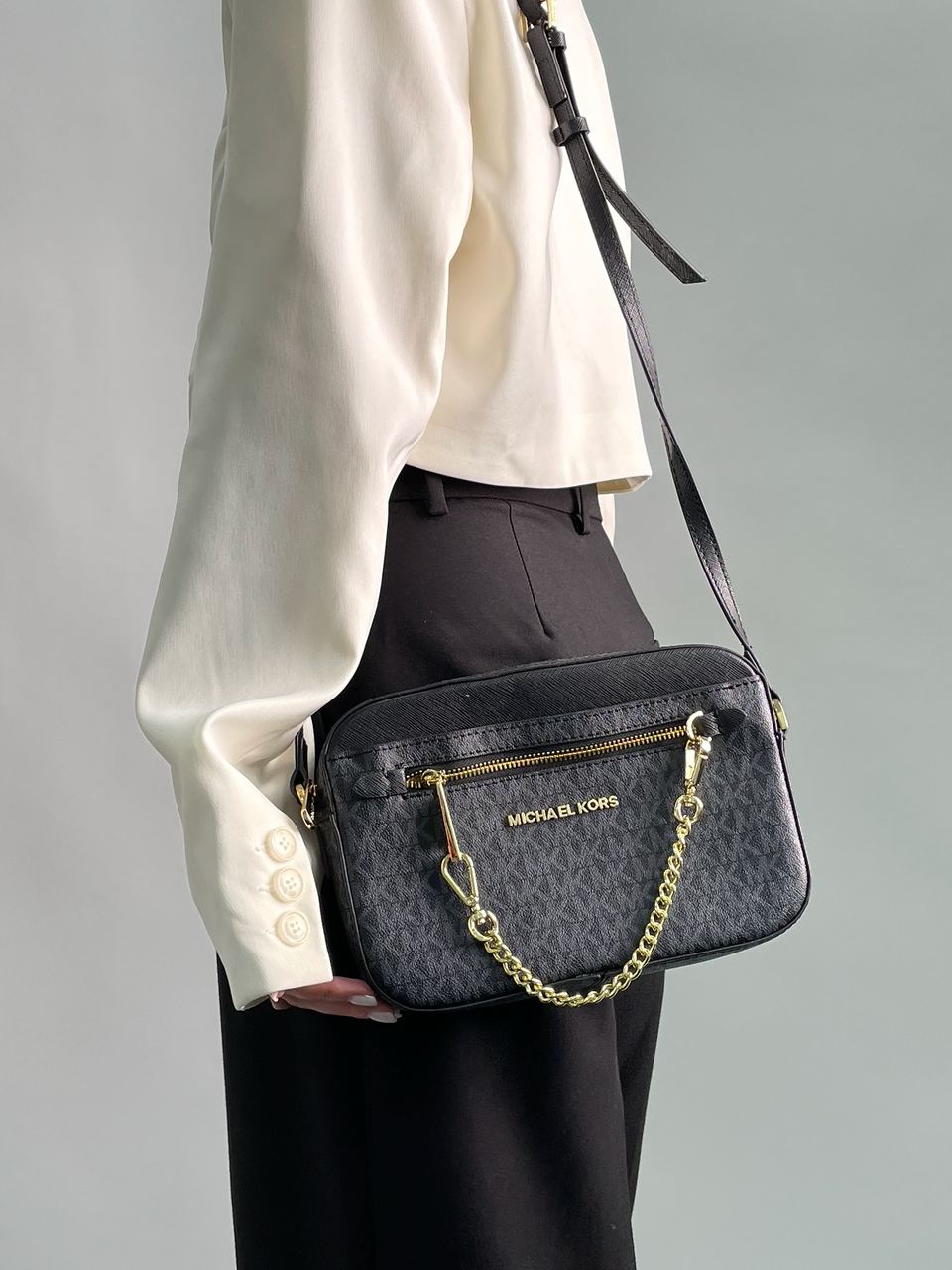 Michael Kors Jet Set Large Logo Crossbody Bag Grey - 5