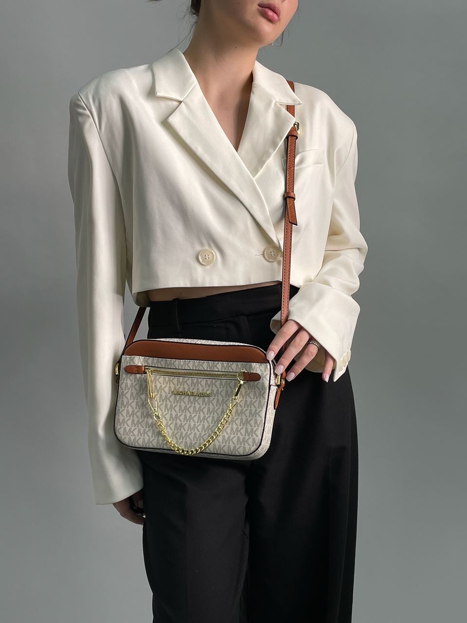 Michael Kors Jet Set Large Logo Crossbody Bag Ivory - 5