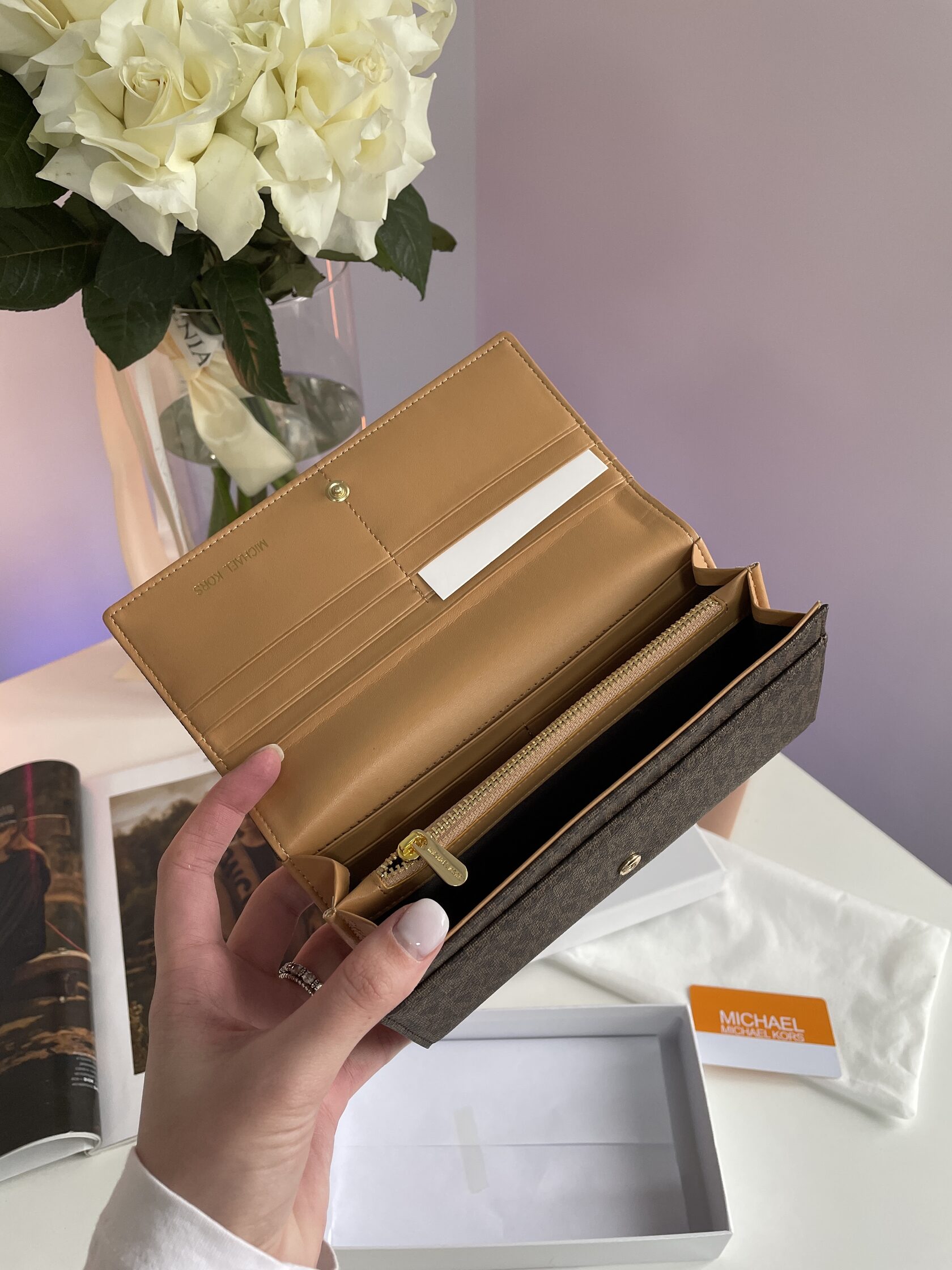 Michael Kors Jet Set travel Wallet Brown Logo - 13