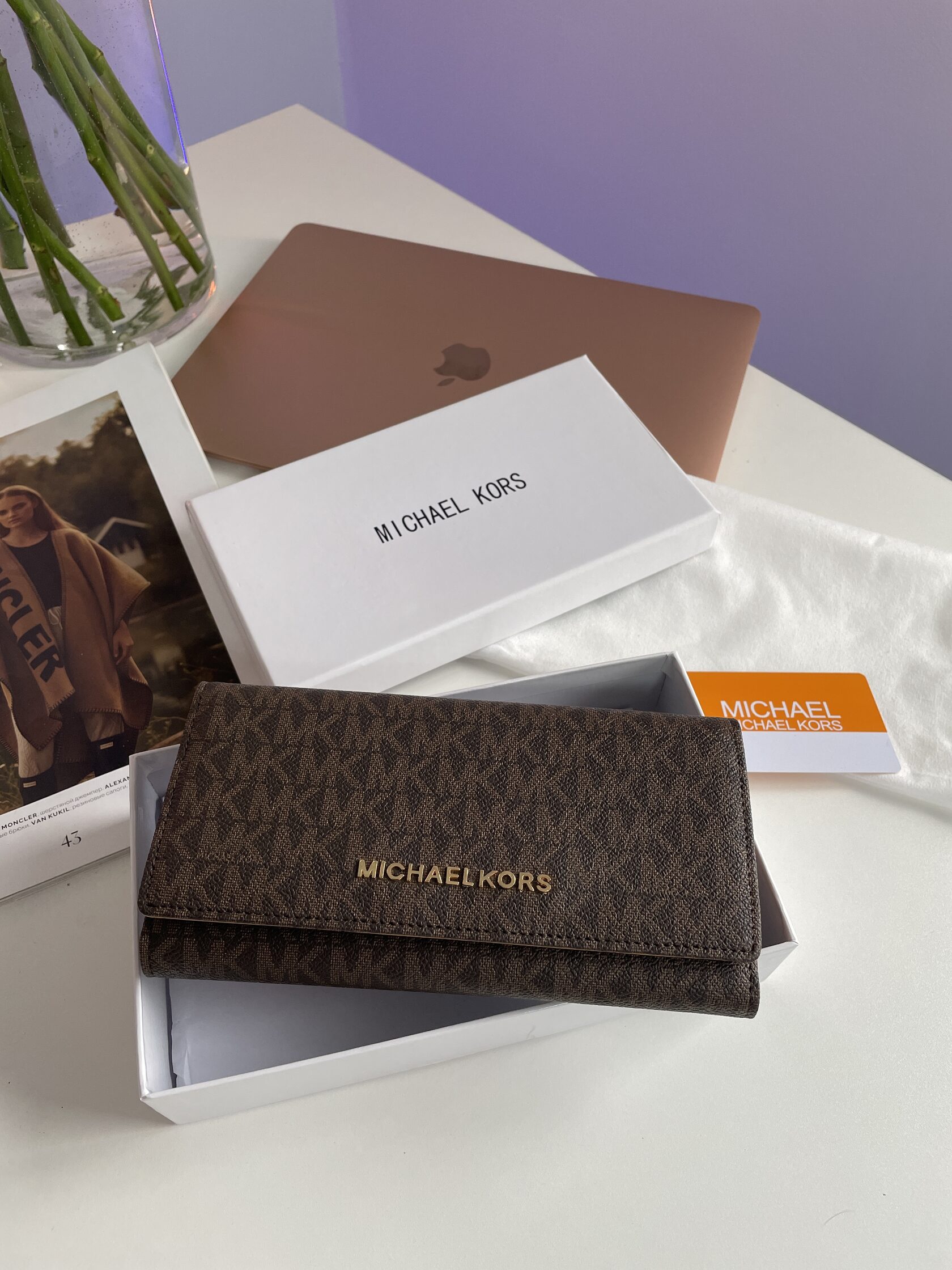 Michael Kors Jet Set travel Wallet Brown Logo - 6