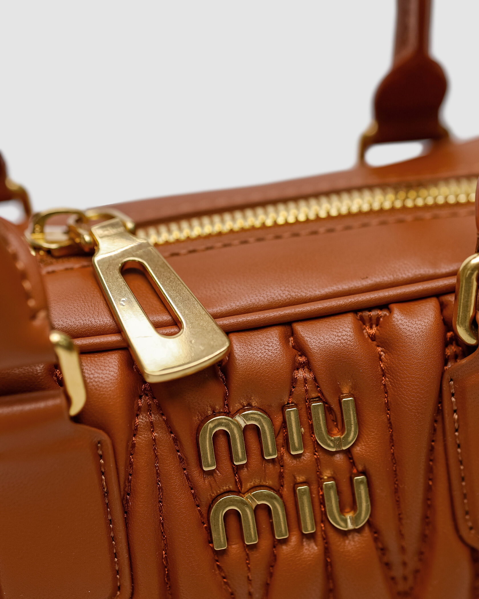 Miu Miu Arcadie Matelassé Nappa Leather Bag Brown - 11