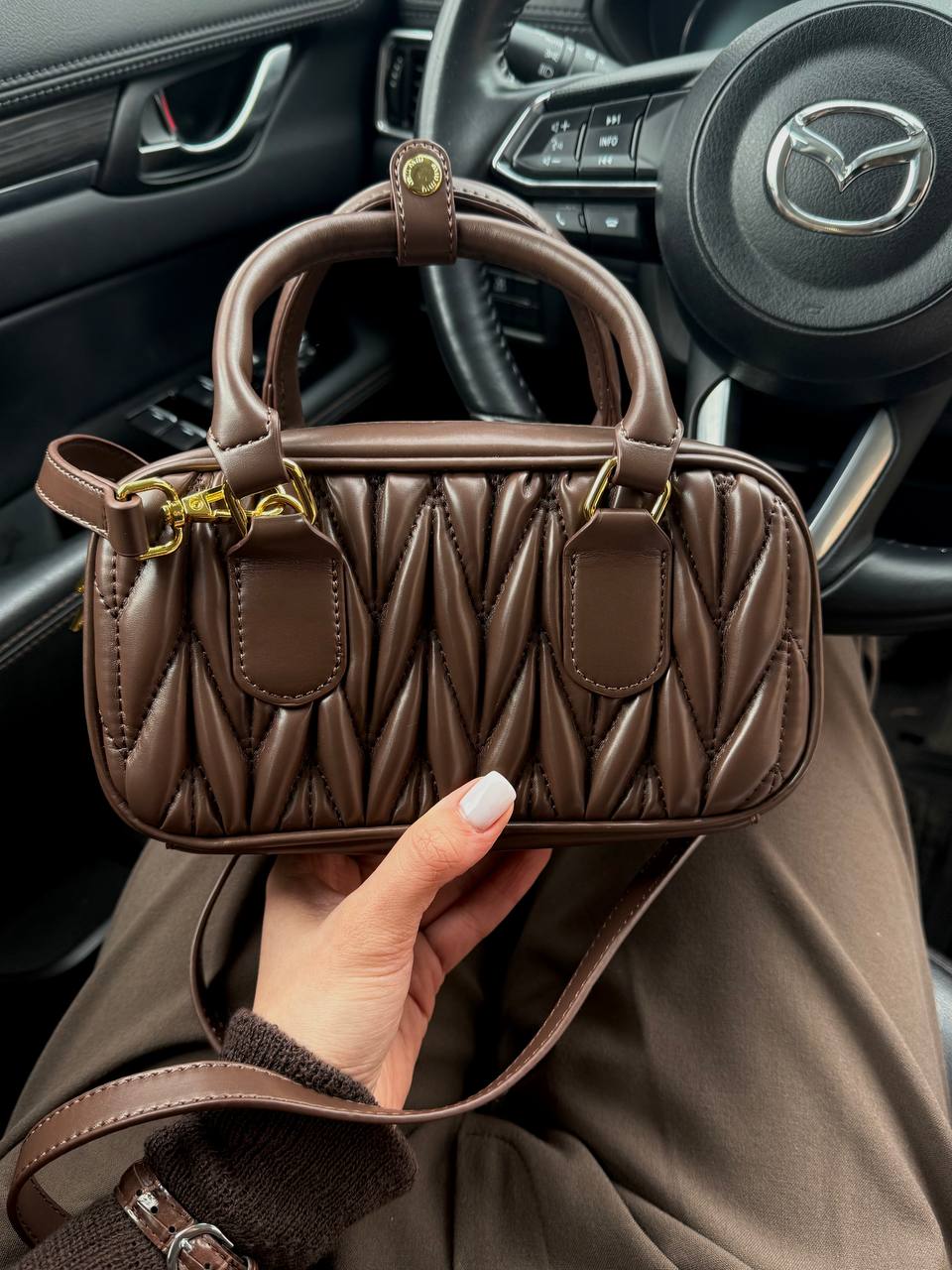 Miu Miu Arcadie Matelassé Nappa Leather Bag Chocolate - 11