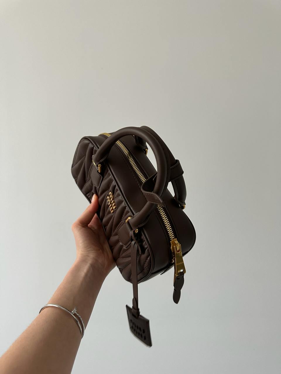 Miu Miu Arcadie Matelassé Nappa Leather Bag Chocolate - 11
