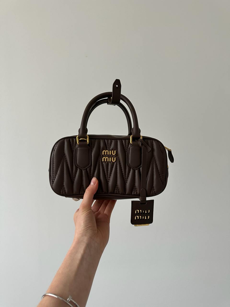 Miu Miu Arcadie Matelassé Nappa Leather Bag Chocolate - 5