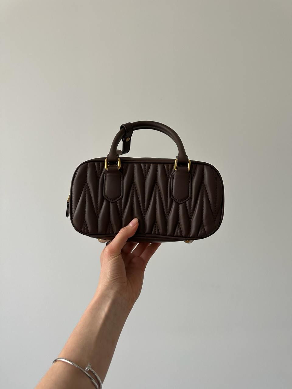 Miu Miu Arcadie Matelassé Nappa Leather Bag Chocolate - 7