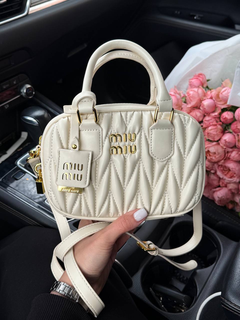 Miu Miu Arcadie Matelassé Nappa Leather Bag Cream - 3