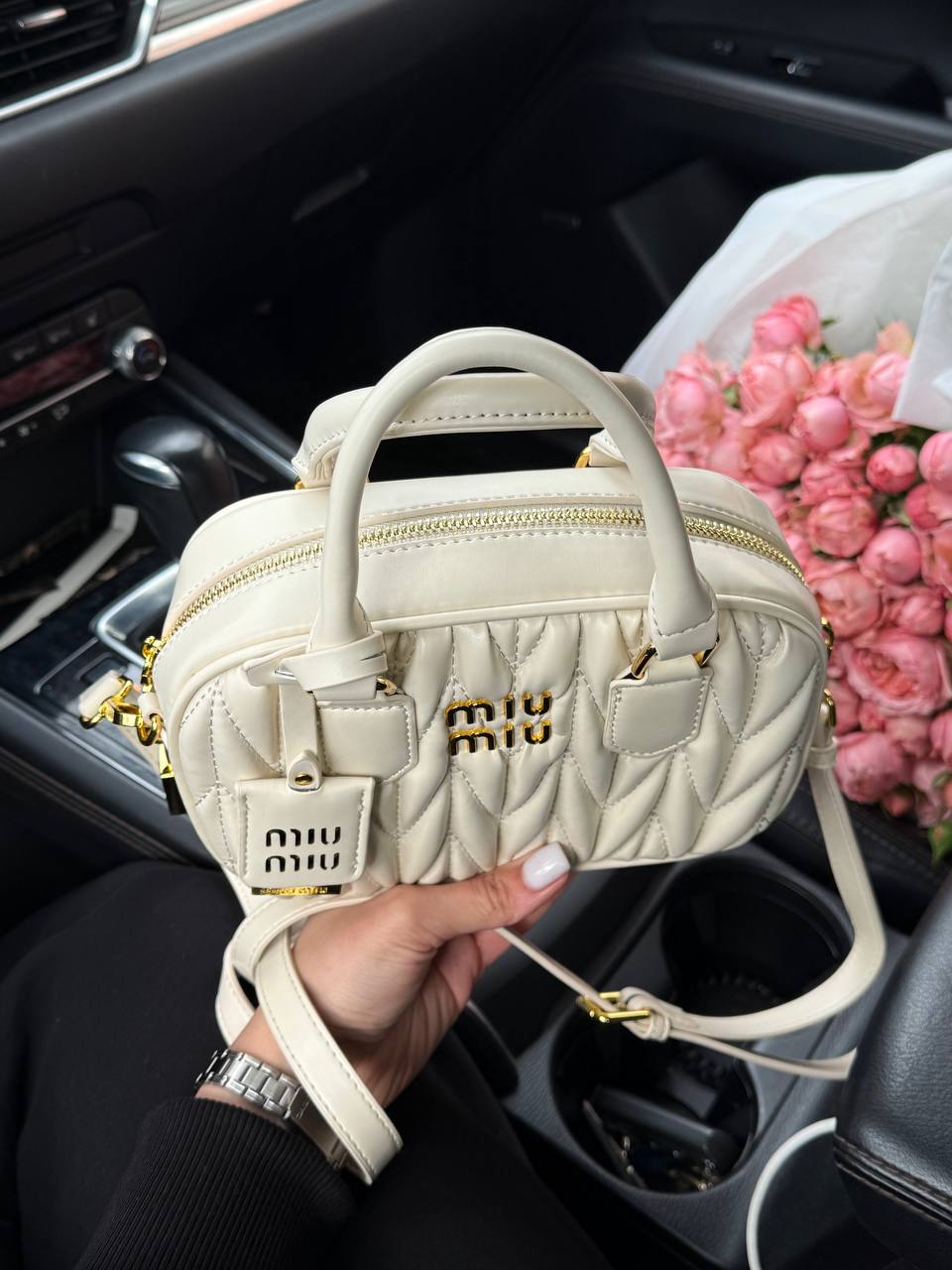 Miu Miu Arcadie Matelassé Nappa Leather Bag Cream - 5