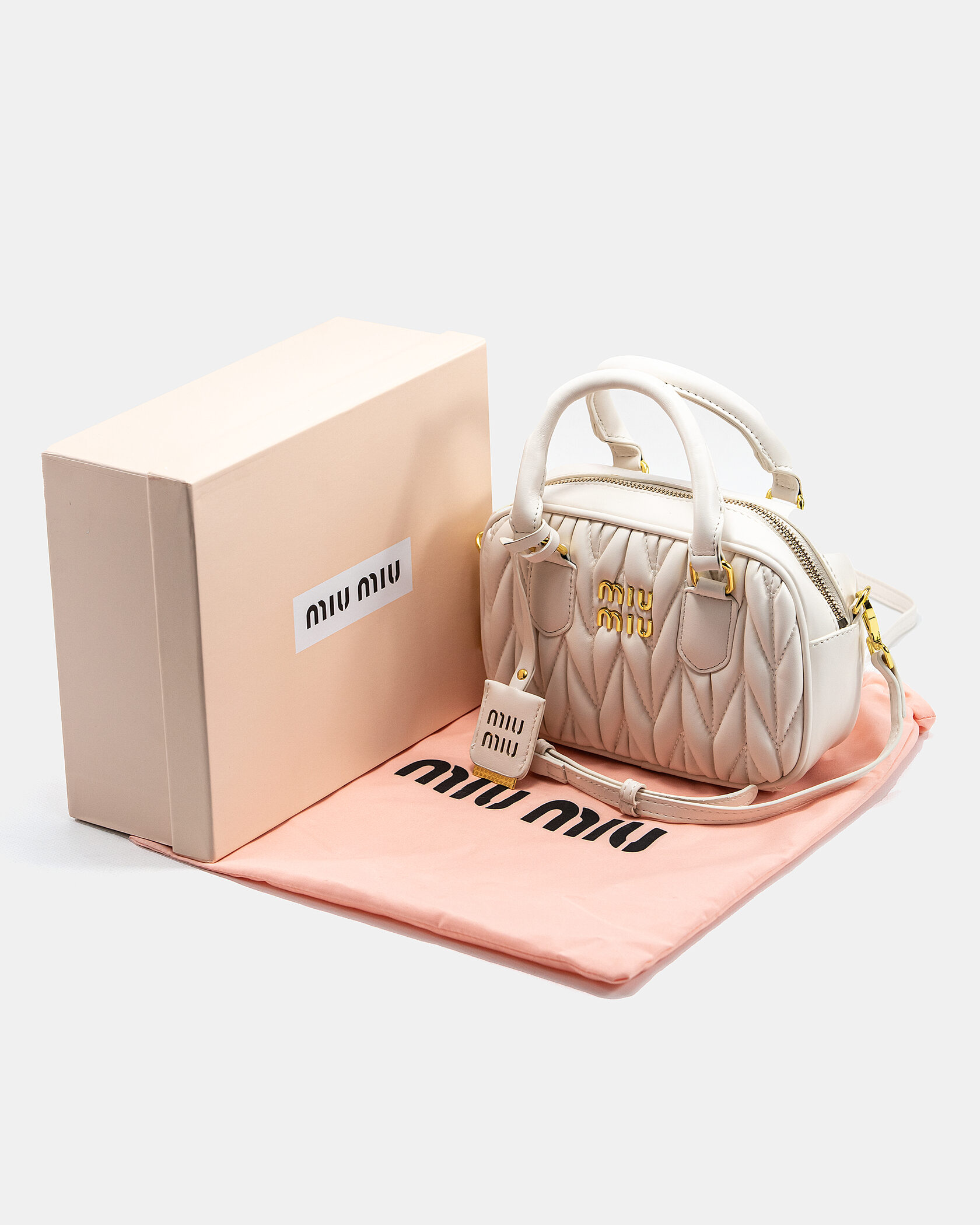 Miu Miu Arcadie Matelassé Nappa Leather Bag White - 2