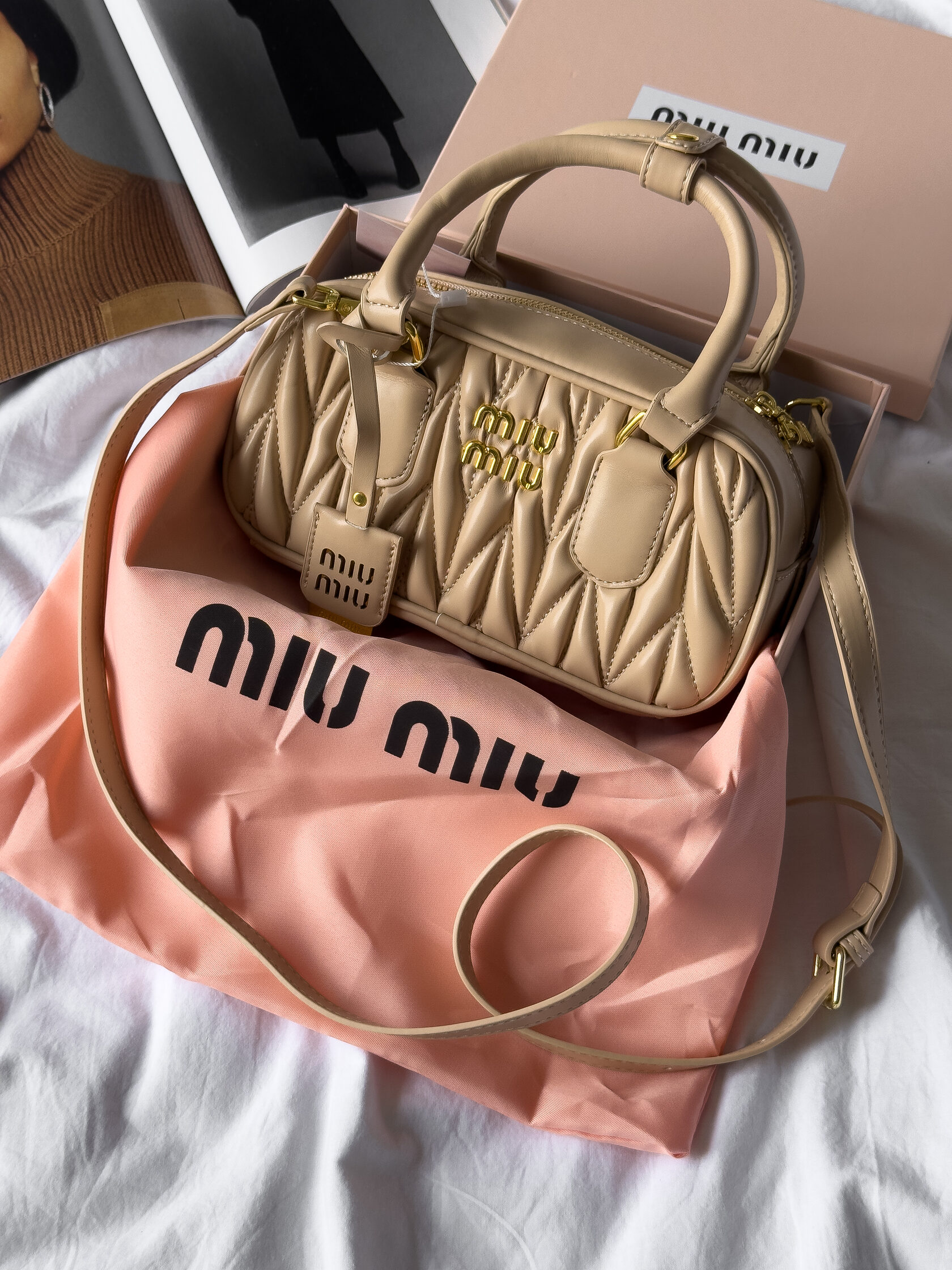 Miu Miu Arcadie Matelasse Mini Nappa Leather Bag Beige - 2