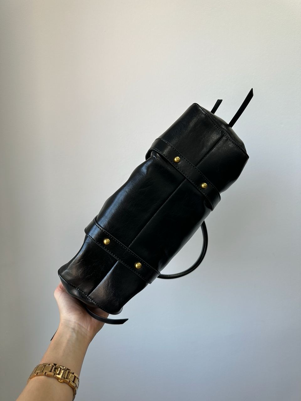 Miu Miu Black Vitello Lux Leather Gathered Tote - 10