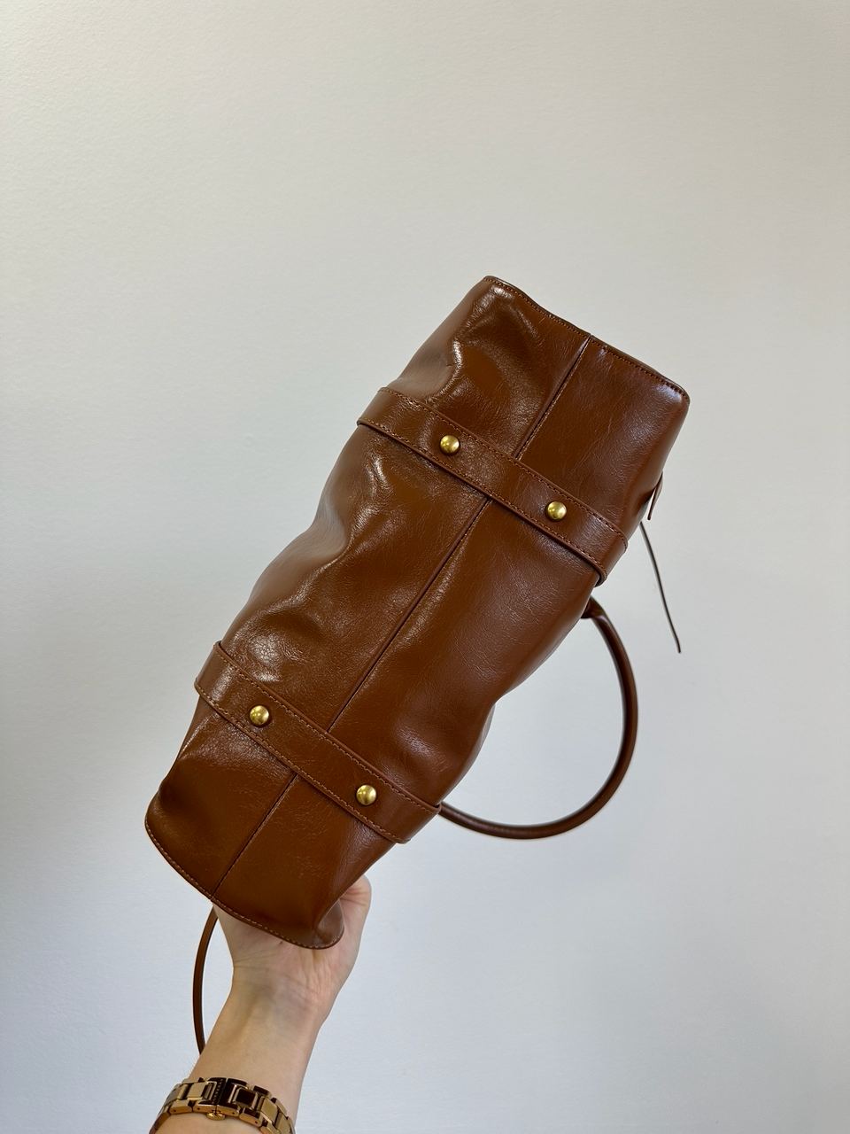 Miu Miu Brown Vitello Lux Leather Gathered Tote - 7