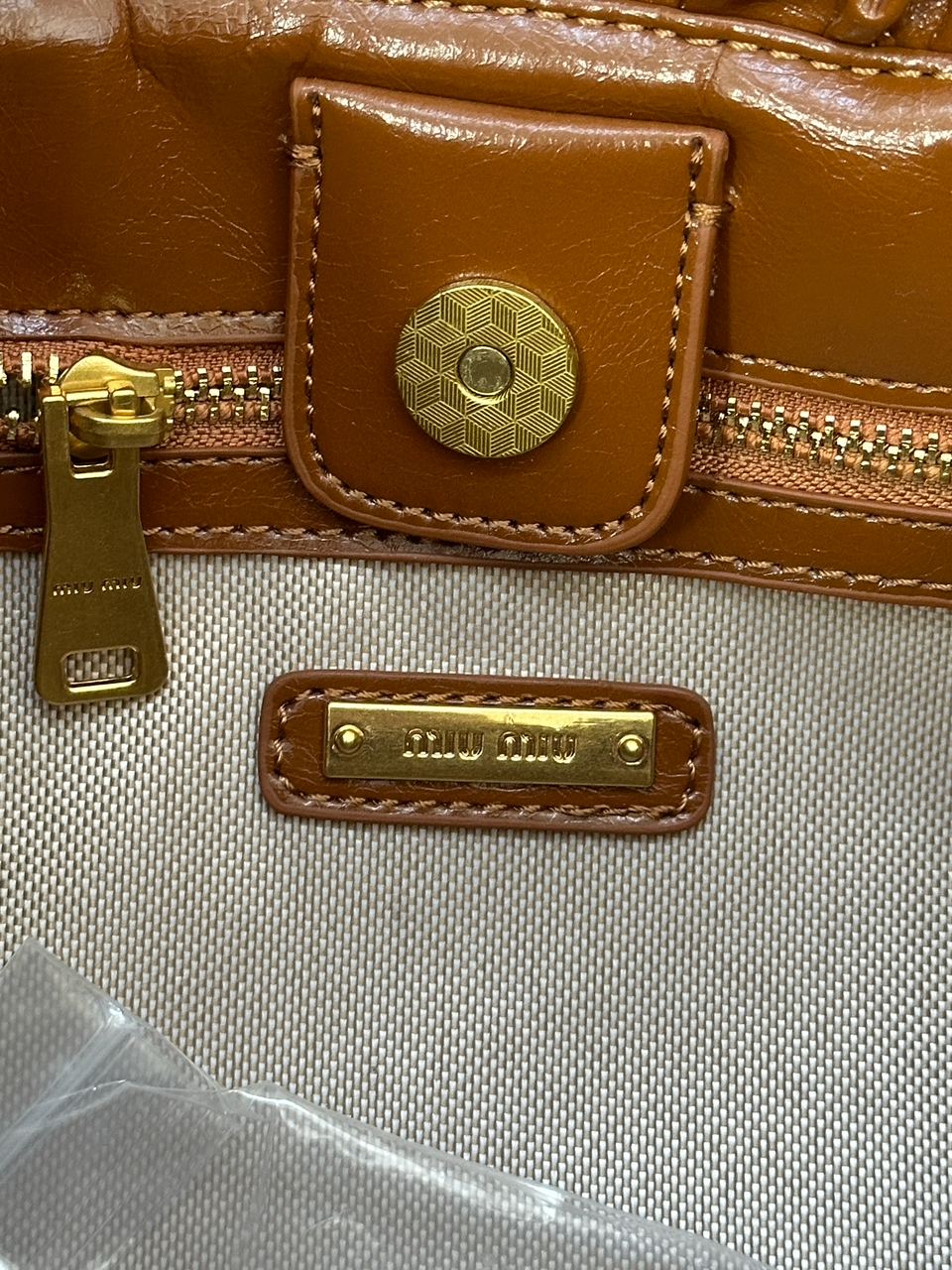 Miu Miu Brown Vitello Lux Leather Gathered Tote - 9