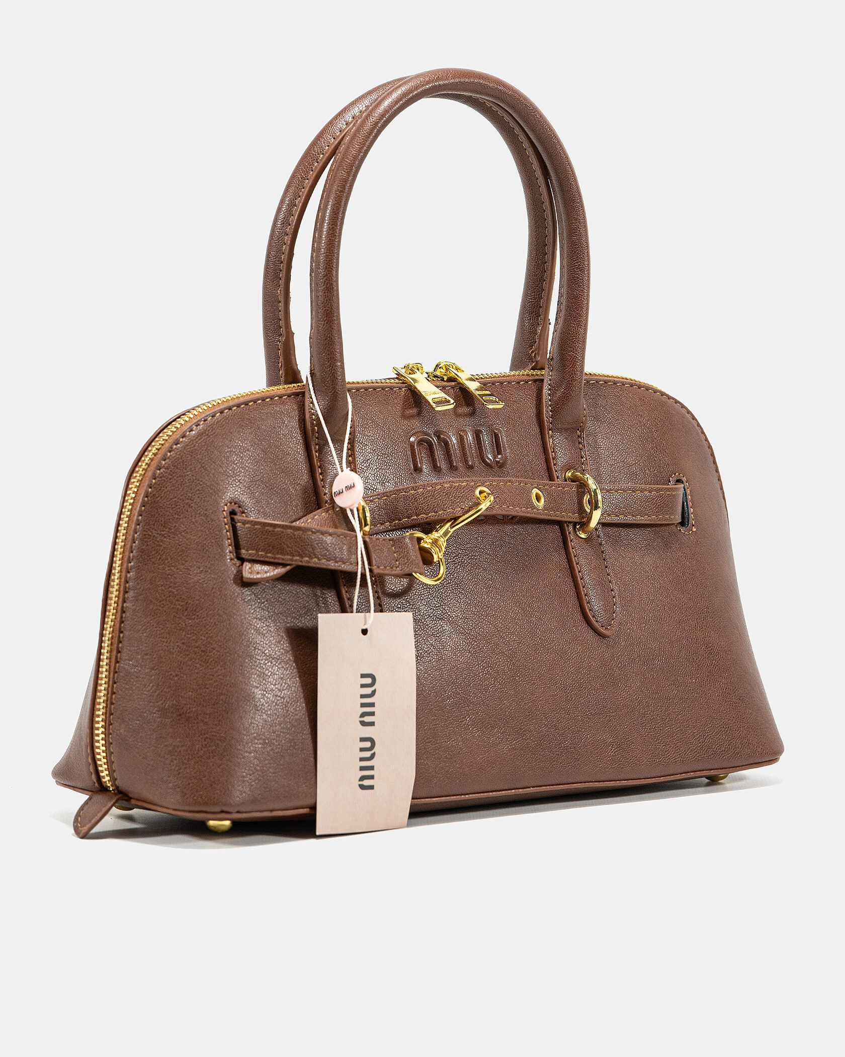 Miu Miu Classic Leather Bowler Bag Brown - 4