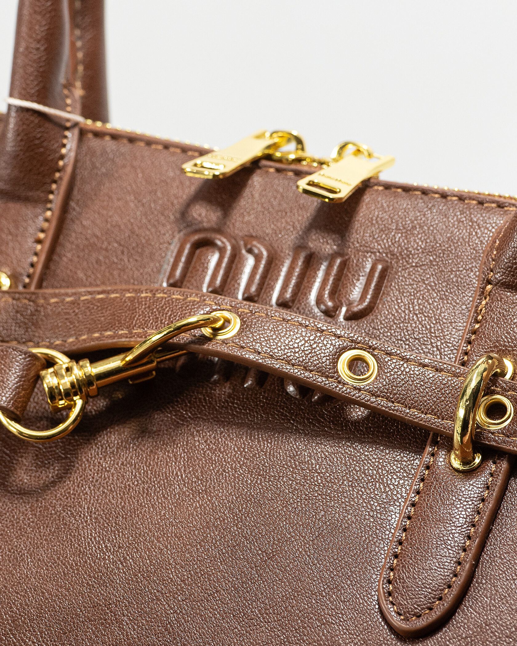 Miu Miu Classic Leather Bowler Bag Brown - 6