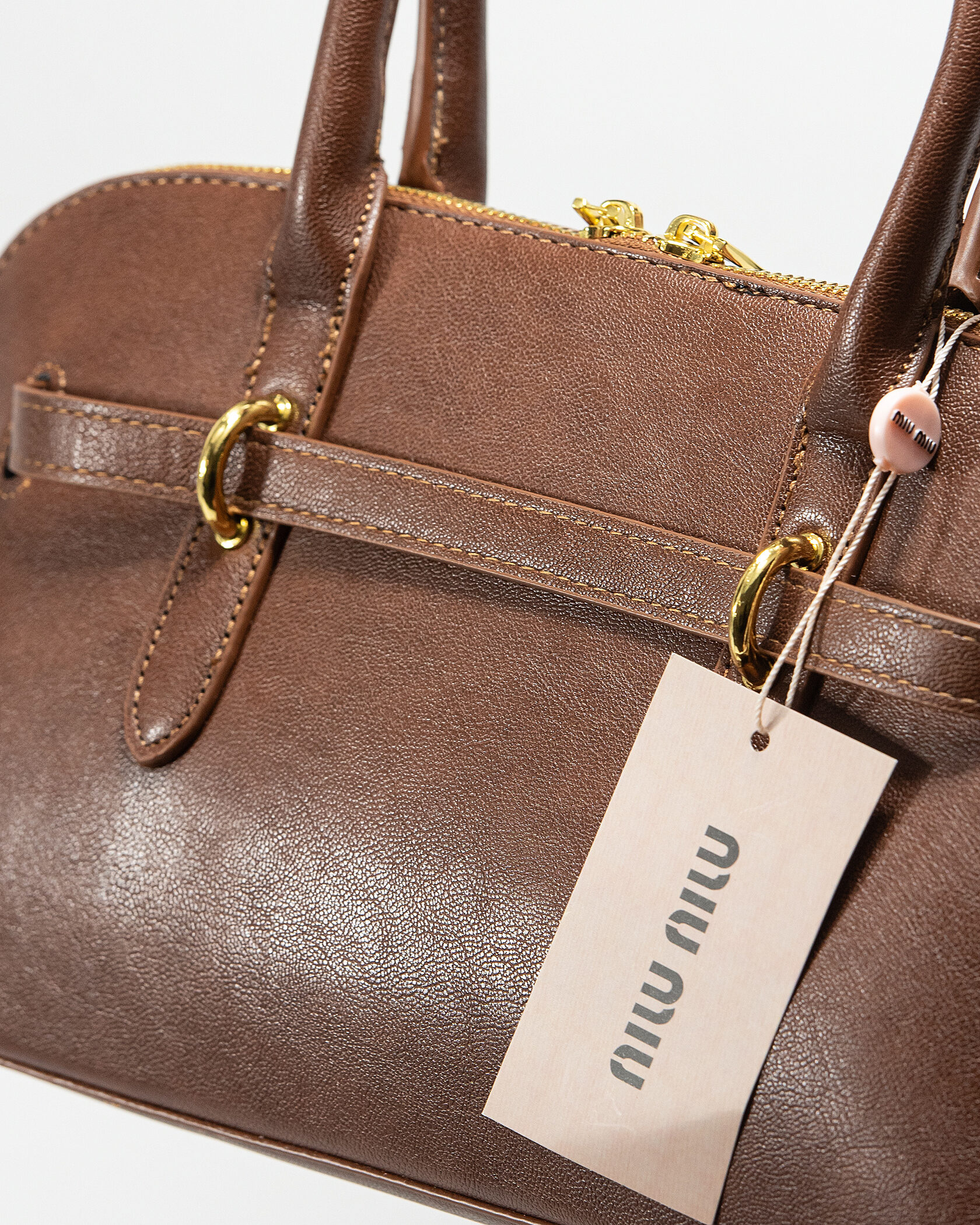 Miu Miu Classic Leather Bowler Bag Brown - 9