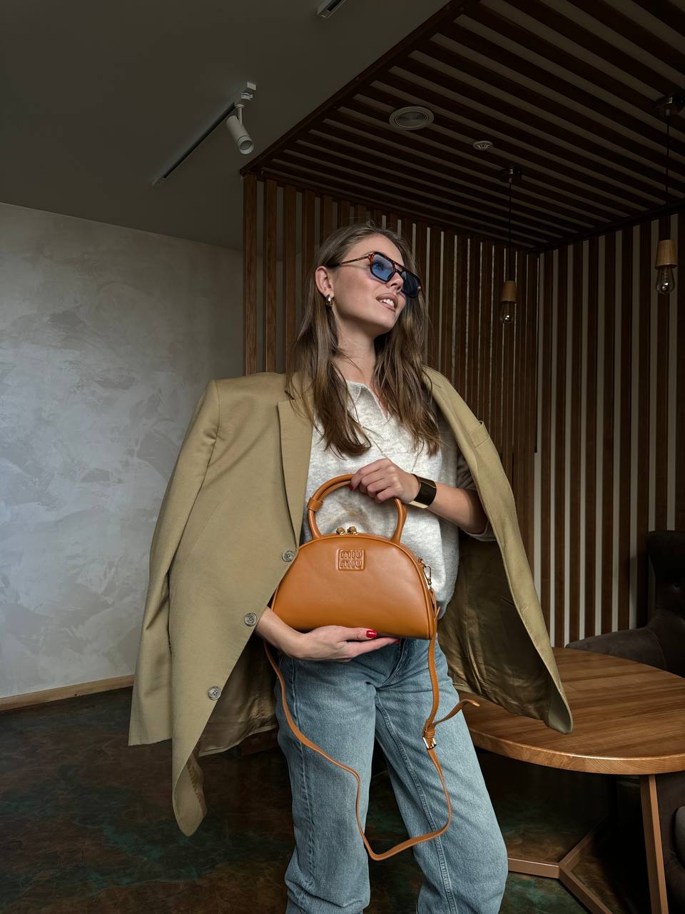 Miu Miu Half-Moon Leather Handbag Brown - 2