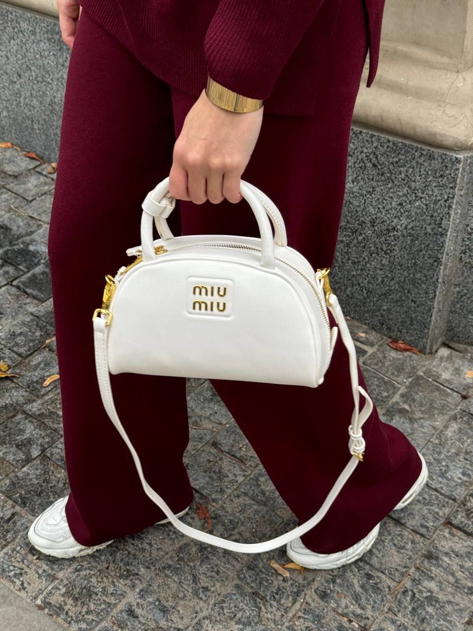 Miu Miu Half-Moon Leather Handbag White - 2