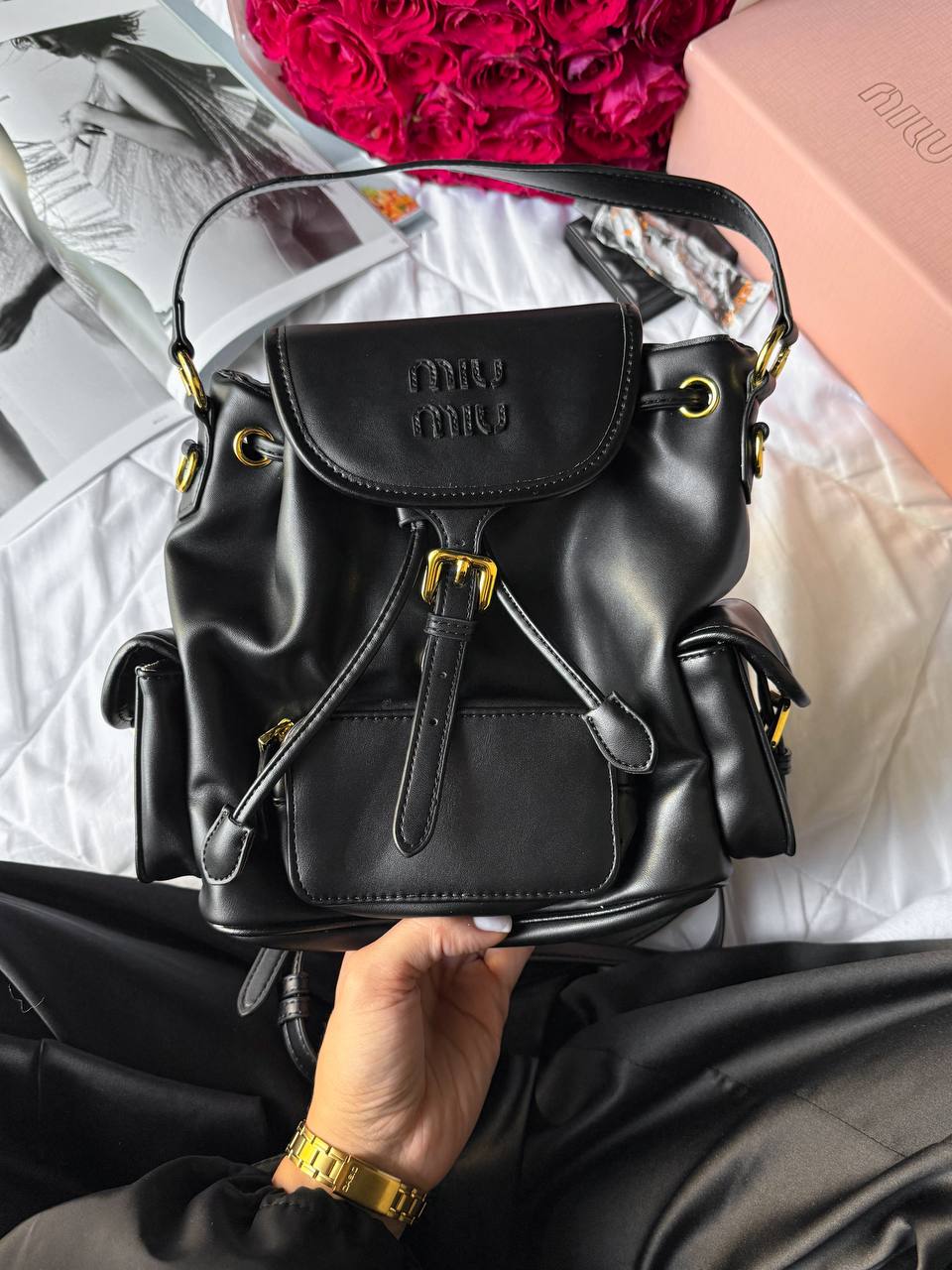 Miu Miu Leather Backpack Black - 3