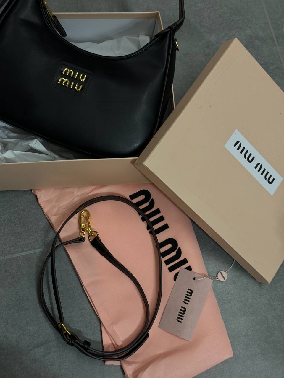 Miu Miu Leather Hobo Bag Black - 2