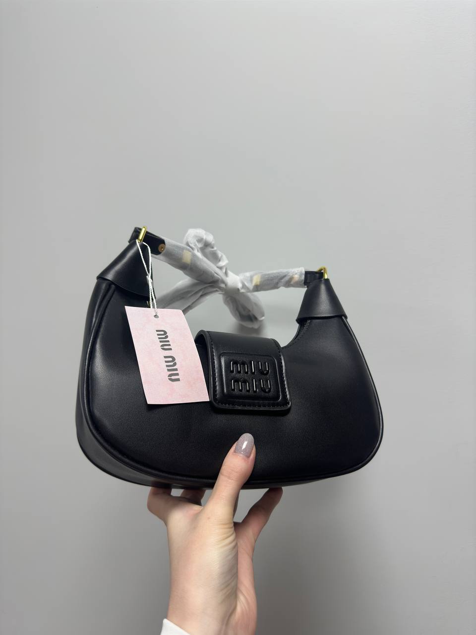 Miu Miu Leather Mini Hobo Bag Black/Black - 2