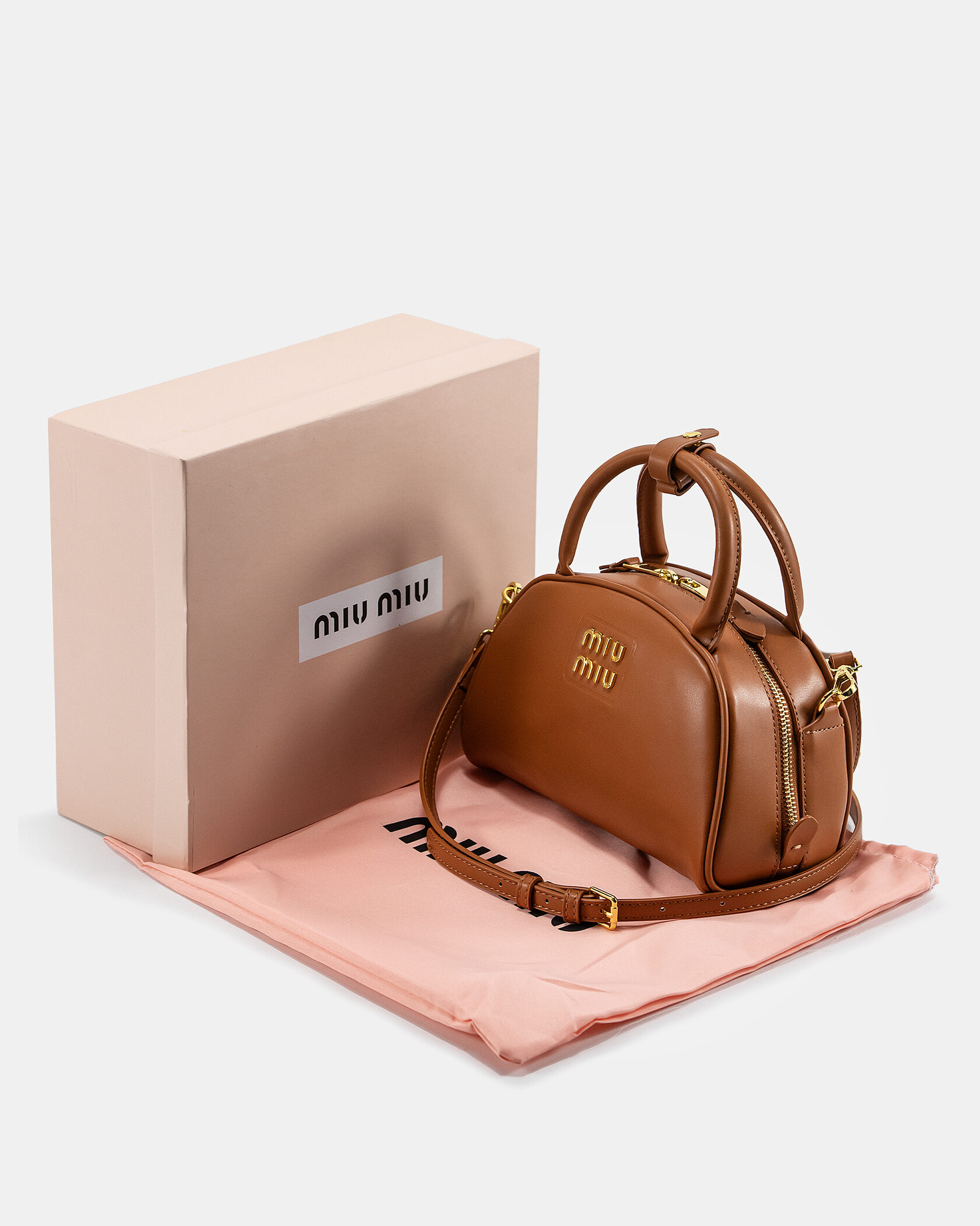 Miu Miu Leather Top Handle Bag Brown - 2
