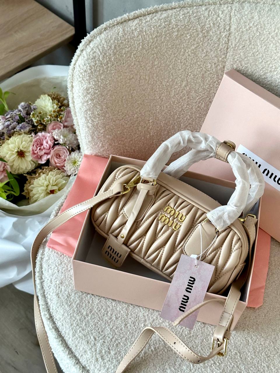 Miu Miu Mini Matelassé Beige Leather - 2