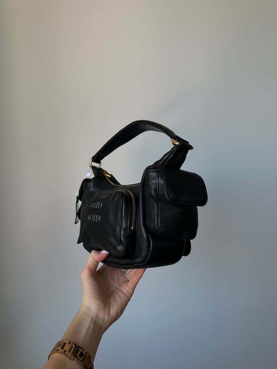 Miu Miu Nappa Leather Pocket Bag Black - 5