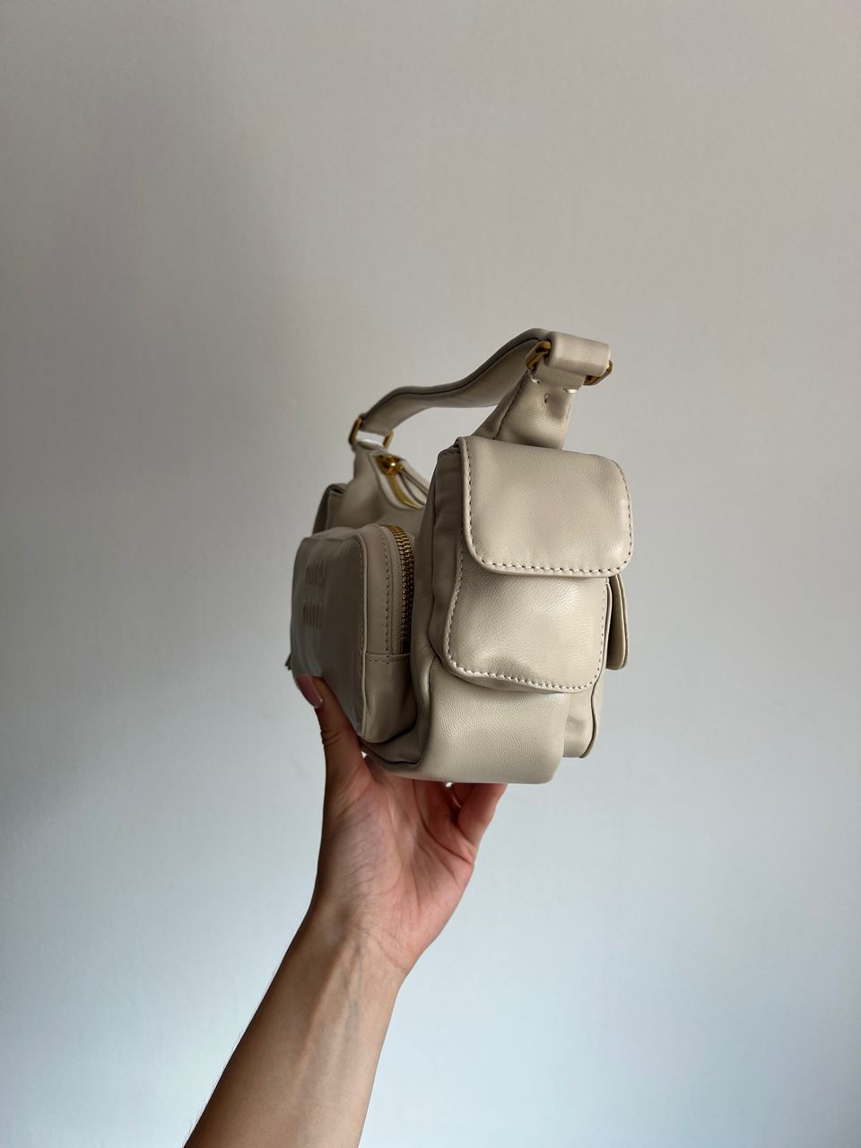 Miu Miu Nappa Leather Pocket Bag Cream - 6