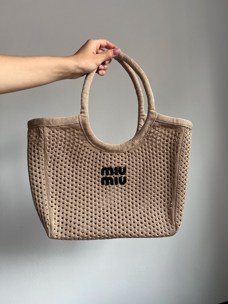 Miu Miu Raffia And Linen Tote Bag Beige - 2