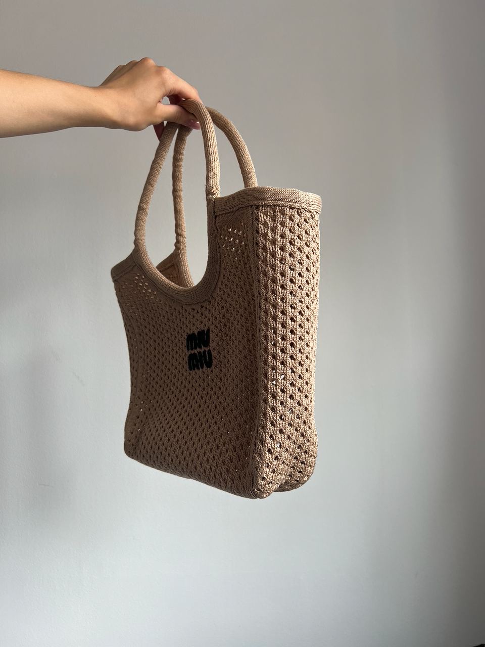 Miu Miu Raffia And Linen Tote Bag Beige - 4