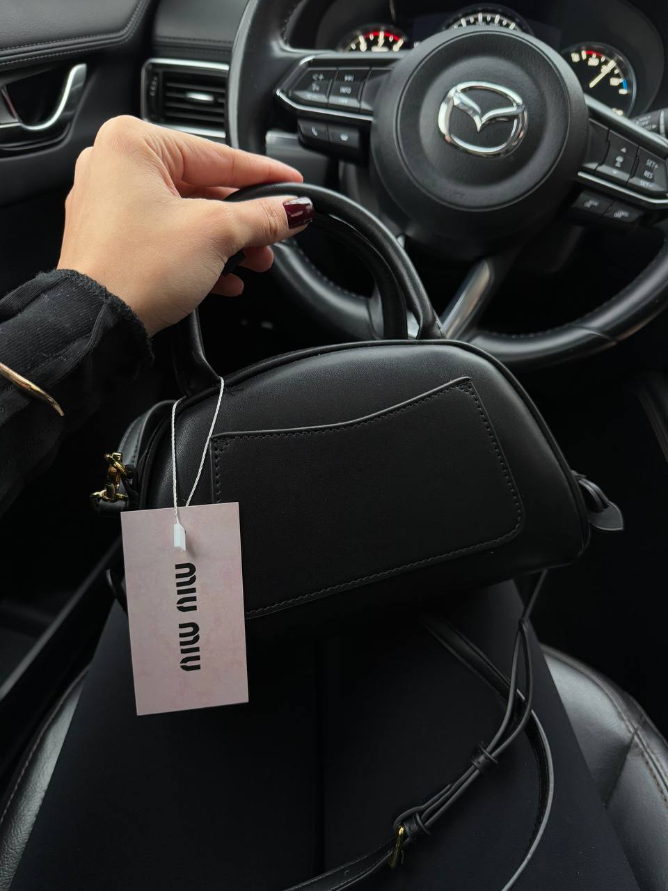 Miu Miu Semi-Circle Leather Top Handle Bag Black - 2