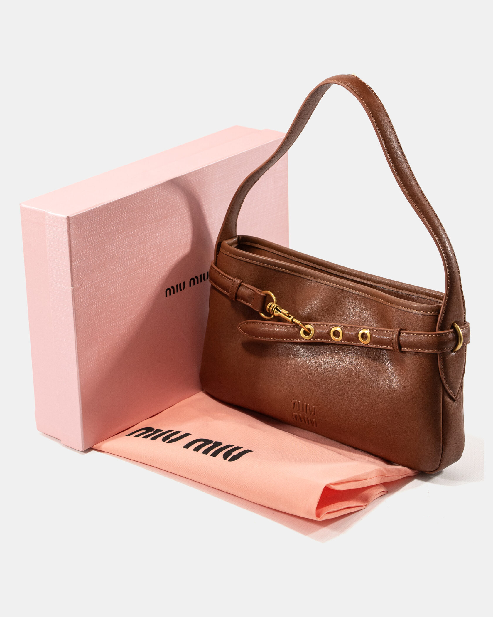Miu Miu Small Baguette Shoulder Bag in Brown Leather - 2