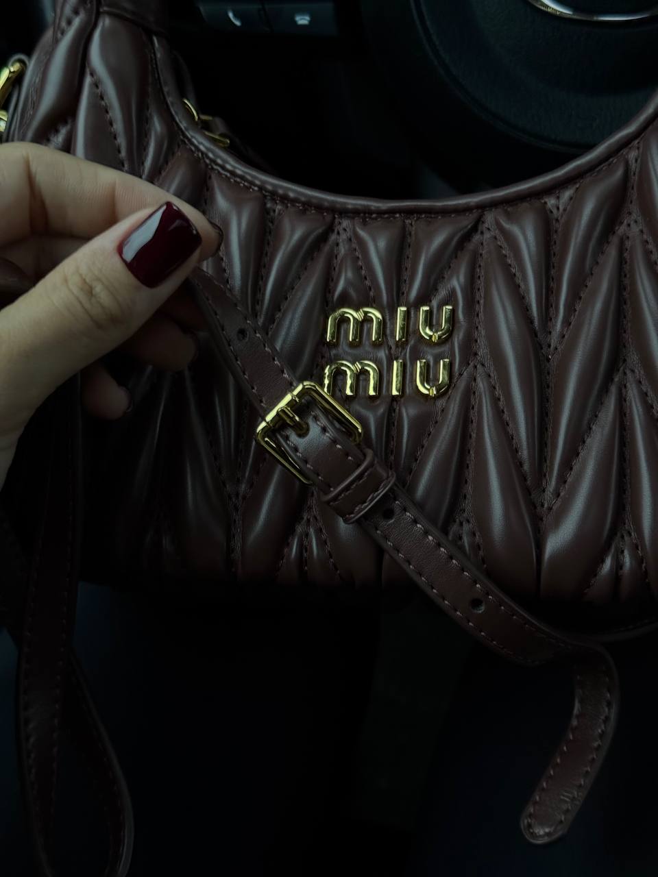 Miu Miu Wander Matelassé Mini Hobo Bag Chocolate - 3