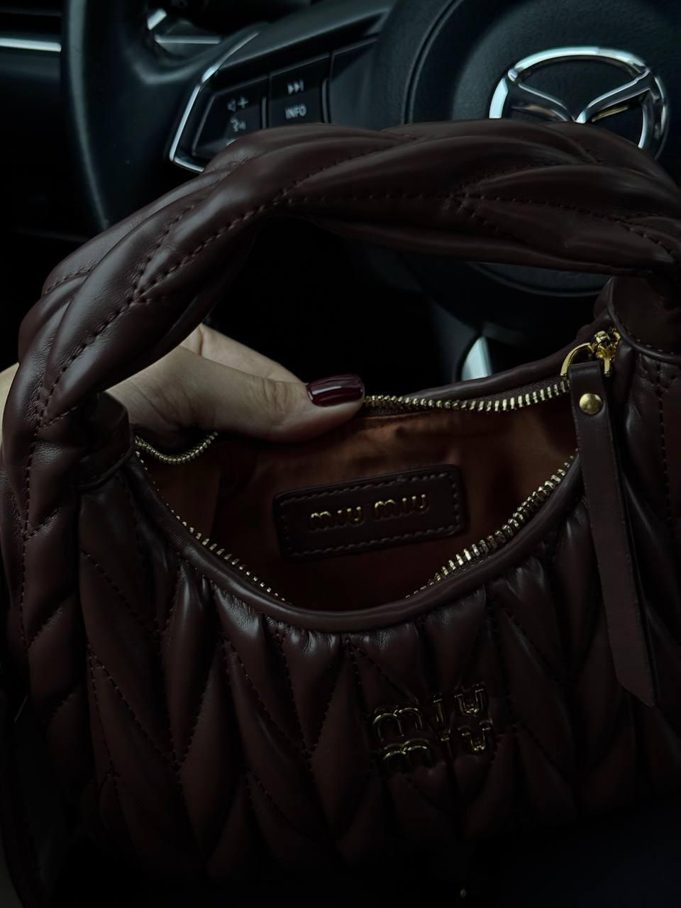 Miu Miu Wander Matelassé Mini Hobo Bag Chocolate - 7