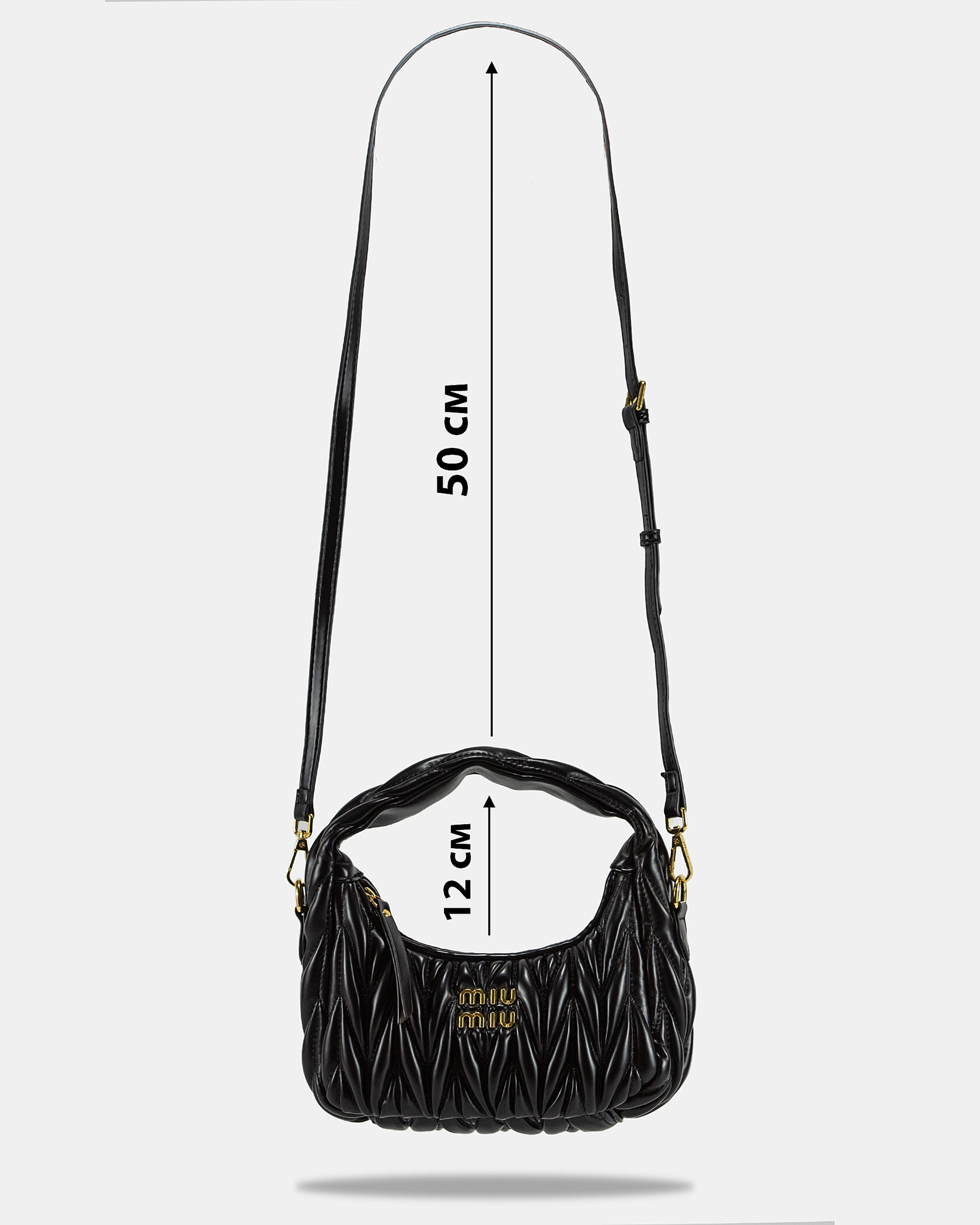Miu Miu Wander Matelassé Nappa Leather Mini Hobo Bag Black - 5