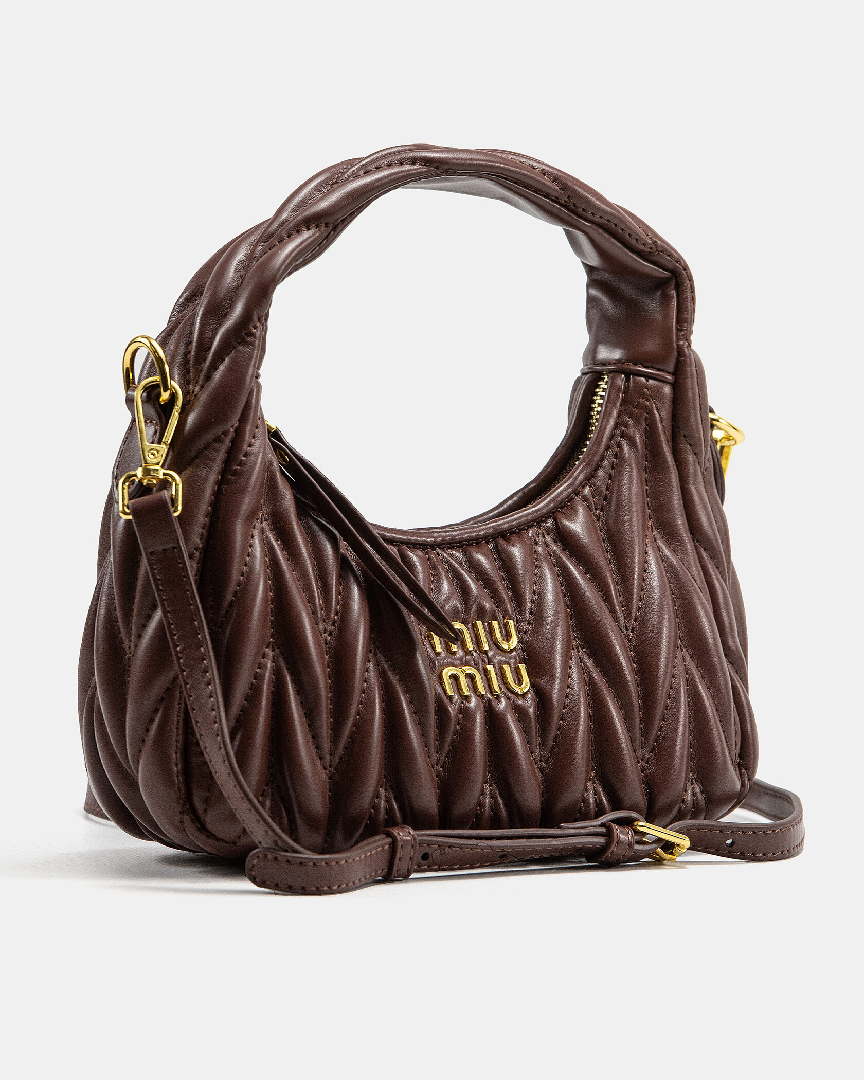 Miu Miu Wander Matelassé Nappa Leather Mini Hobo Bag Brown - 5