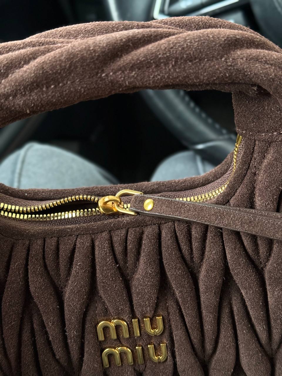 Miu Miu Wander Matelassé Nappa Suede Mini Hobo Bag Brown - 10