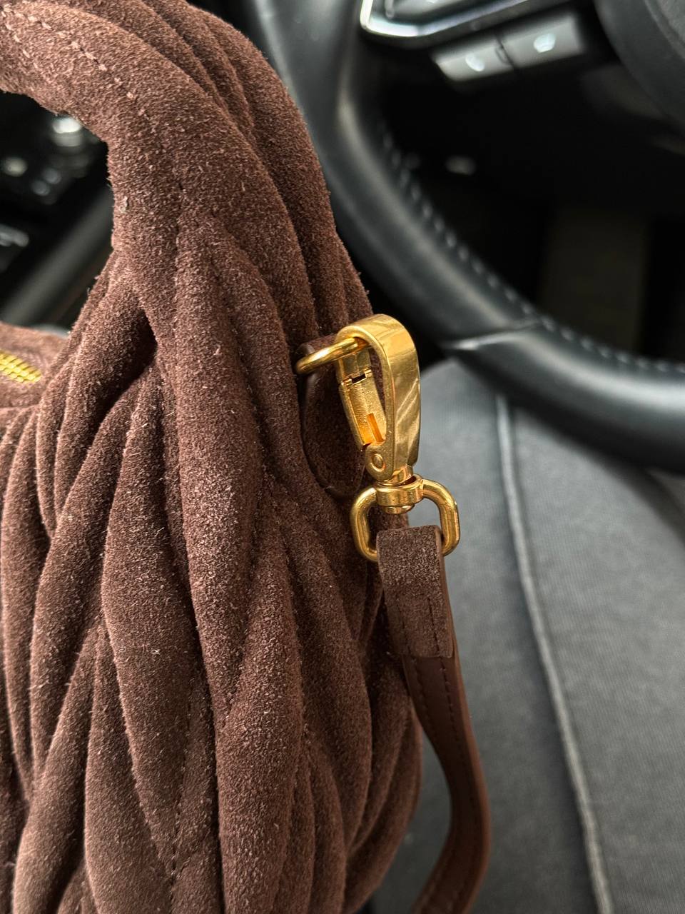 Miu Miu Wander Matelassé Nappa Suede Mini Hobo Bag Brown - 12