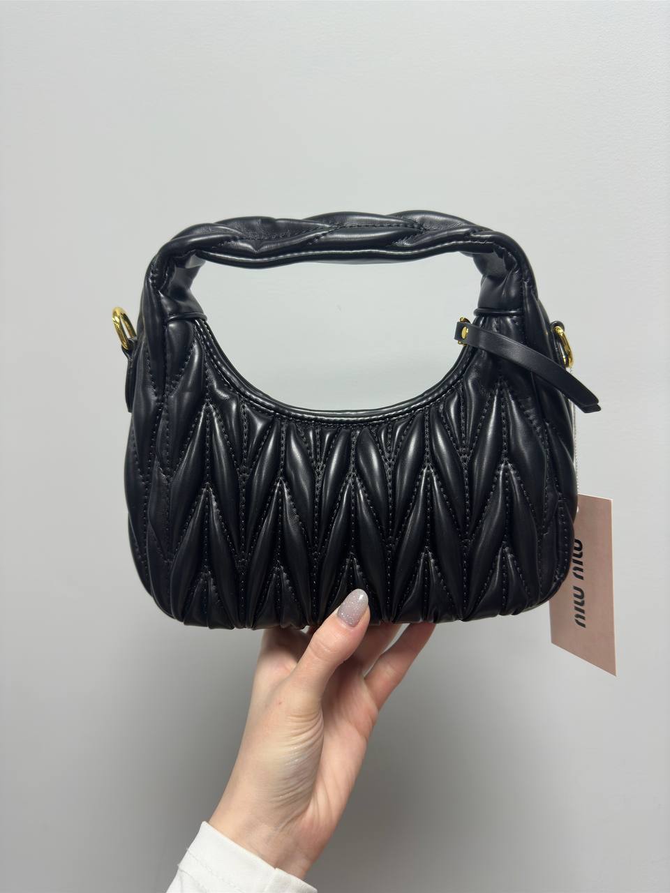 Miu Miu Wander Matelasse Medium Hobo Bag Black - 3