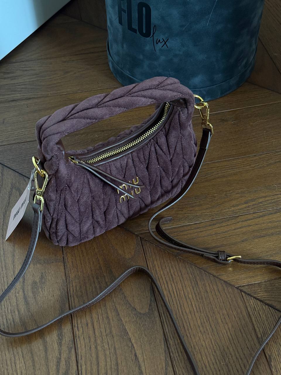 Miu Miu Wander Small matelassé suede shoulder bag - 7