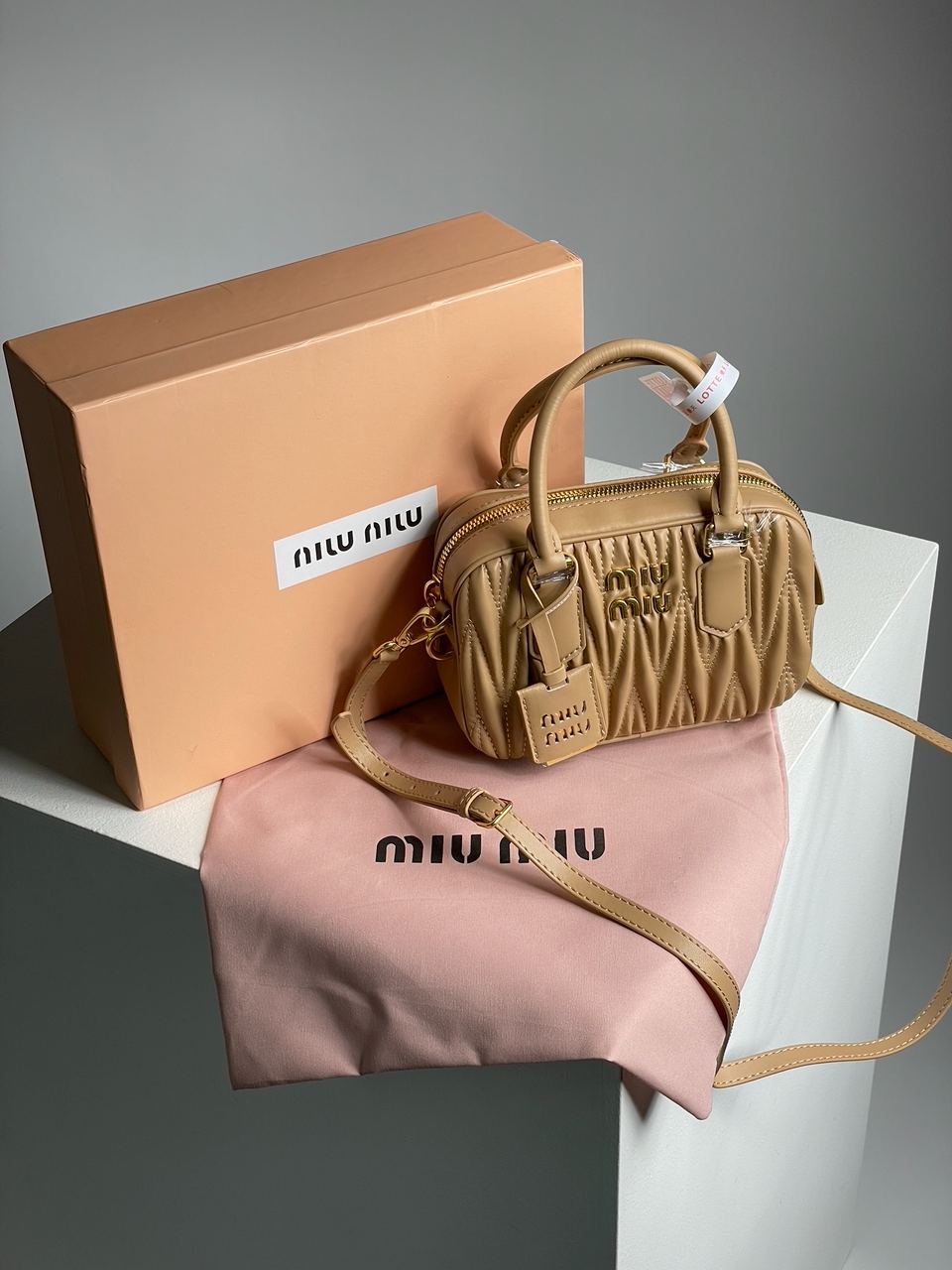 MiuMiu Arcadie Matelass? Nappa Leather Bag Beige - 3