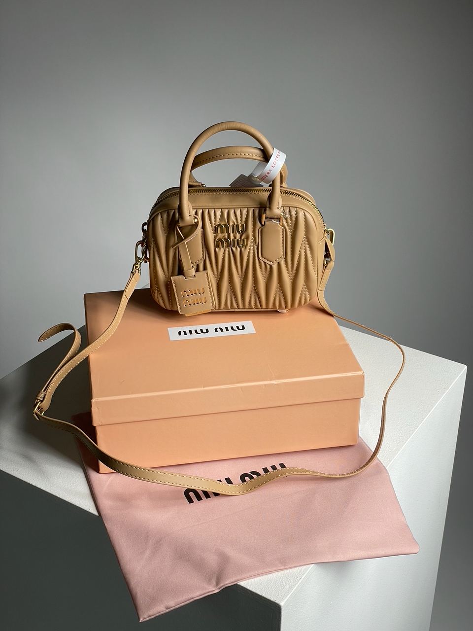 MiuMiu Arcadie Matelass? Nappa Leather Bag Beige - 4