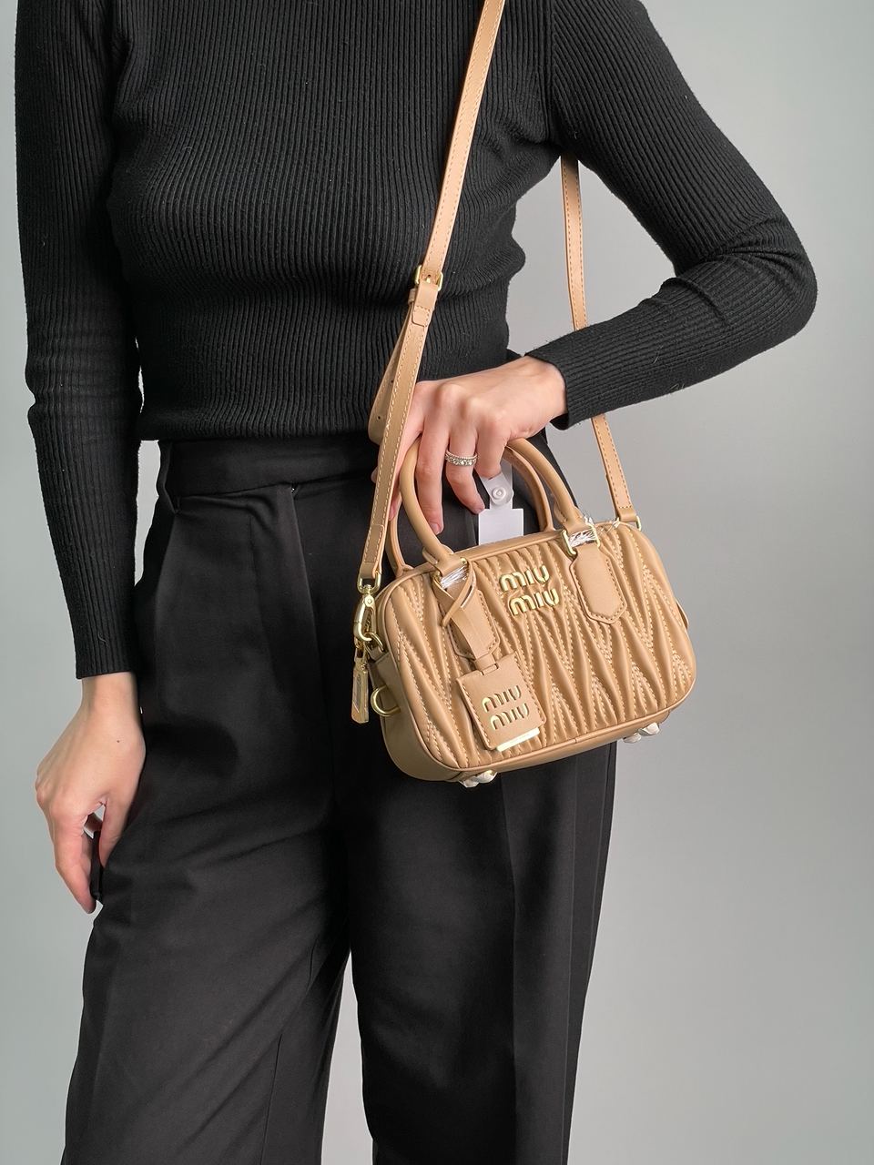 MiuMiu Arcadie Matelass? Nappa Leather Bag Beige - 7