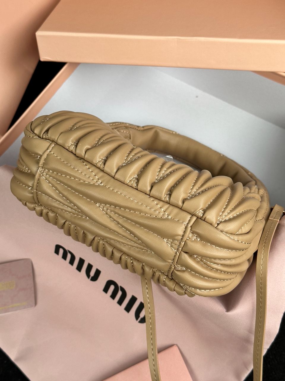 MiuMiu Wander Matelass? Nappa Leather Mini Hobo Bag Beige - 18
