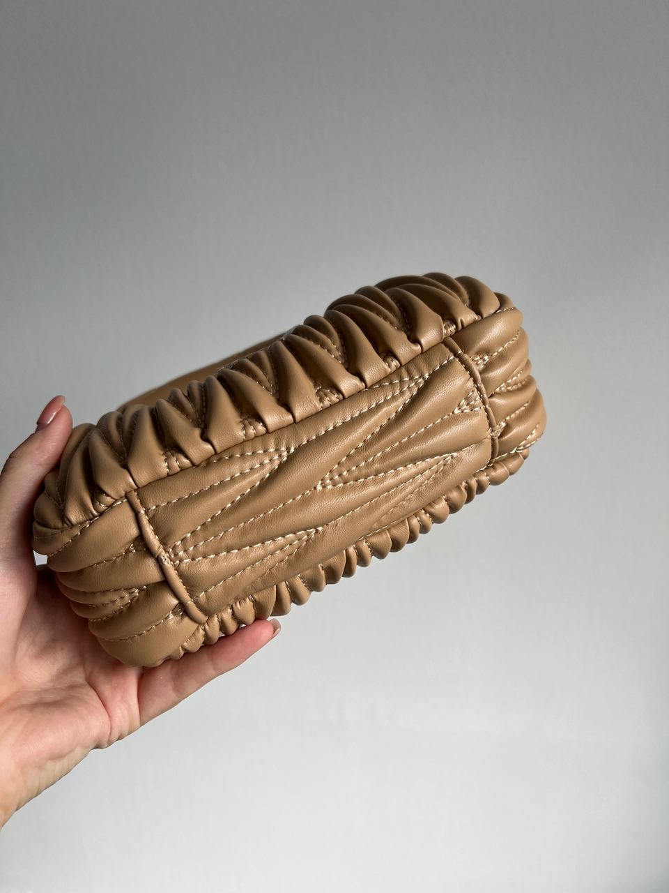 MiuMiu Wander Matelass? Nappa Leather Mini Hobo Bag Beige - 19