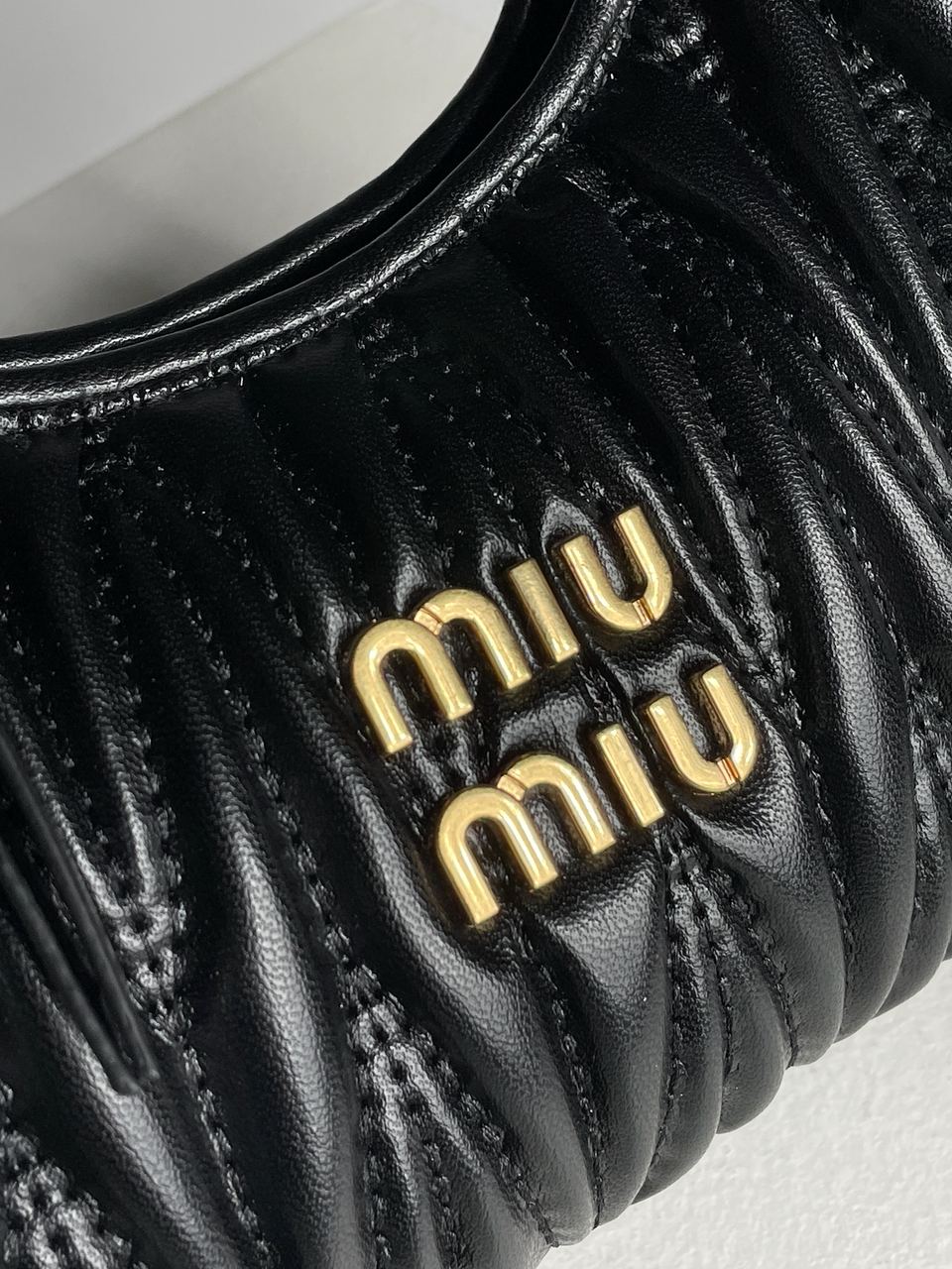 MiuMiu Wander Matelassé Nappa Leather Mini Hobo Bag Black - 13