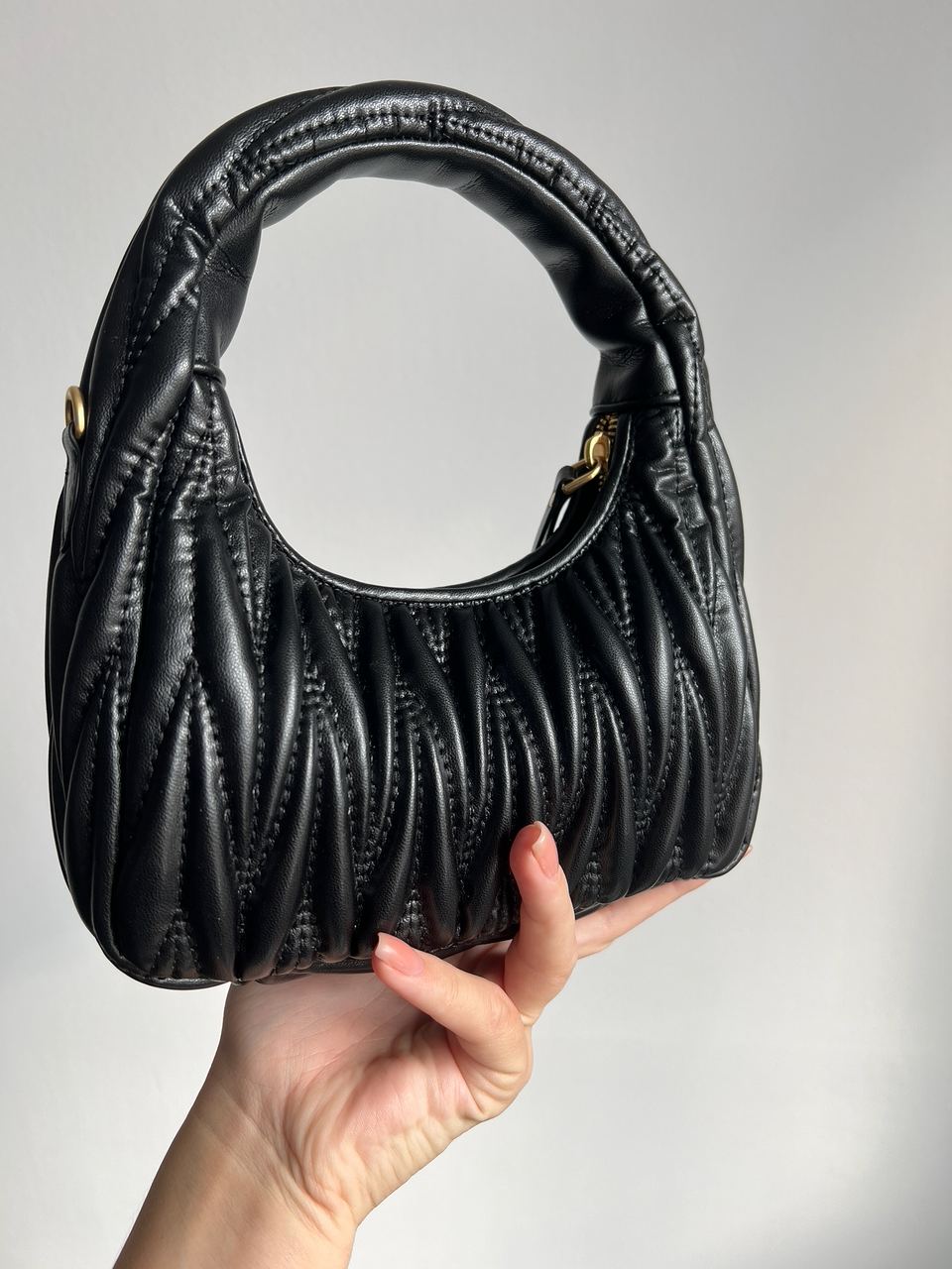 MiuMiu Wander Matelassé Nappa Leather Mini Hobo Bag Black - 16