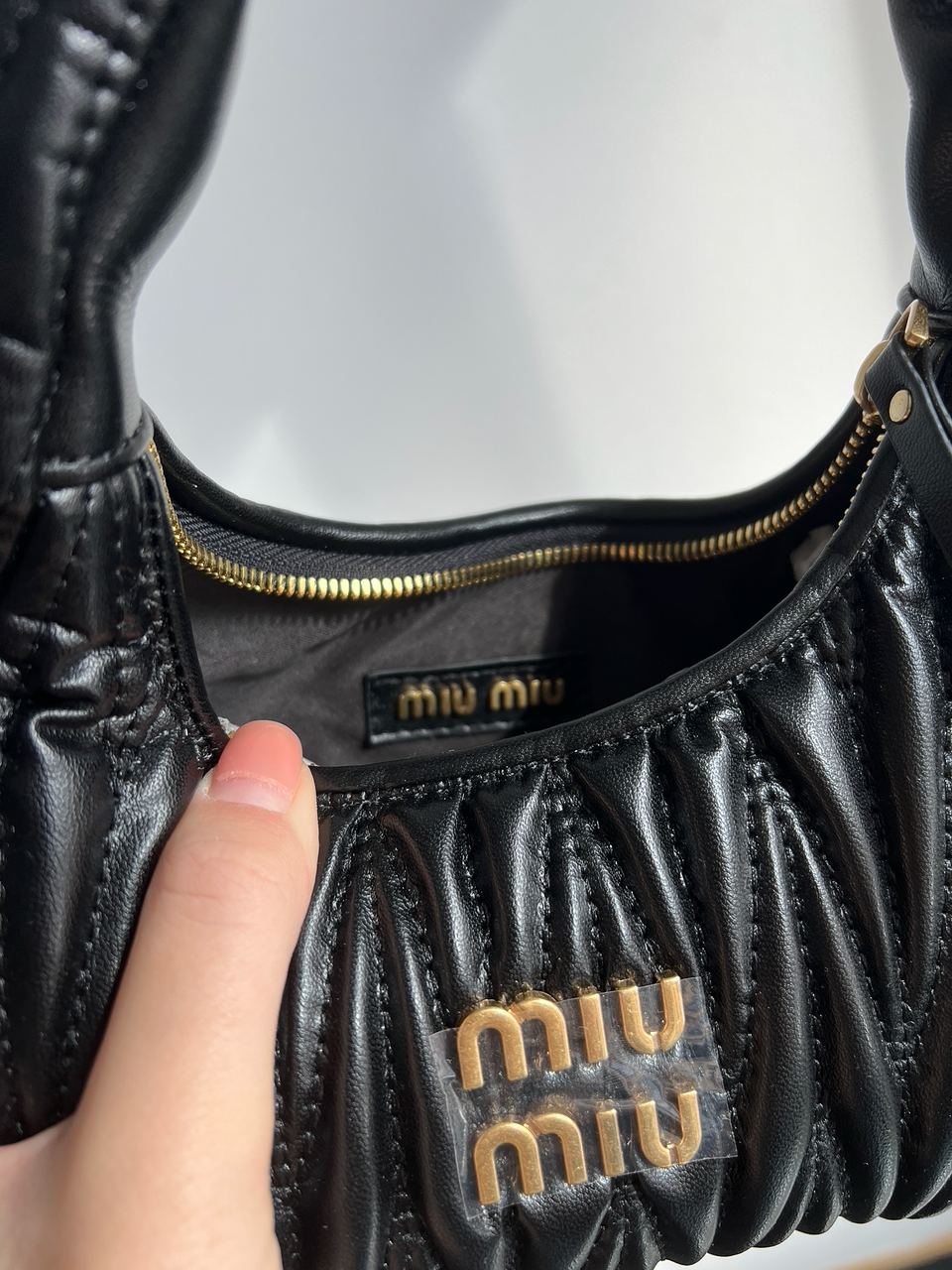 MiuMiu Wander Matelassé Nappa Leather Mini Hobo Bag Black - 24