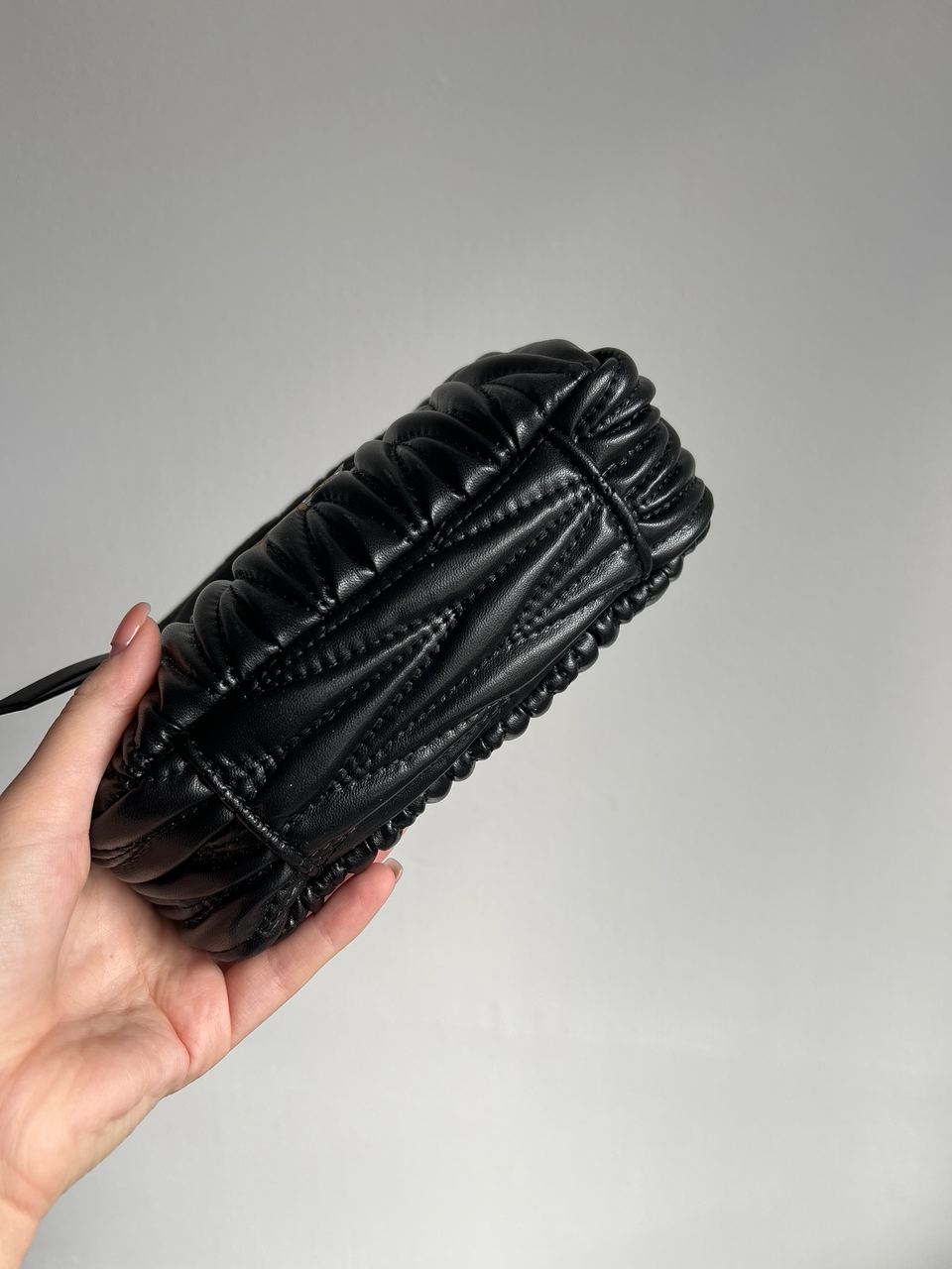 MiuMiu Wander Matelassé Nappa Leather Mini Hobo Bag Black - 27