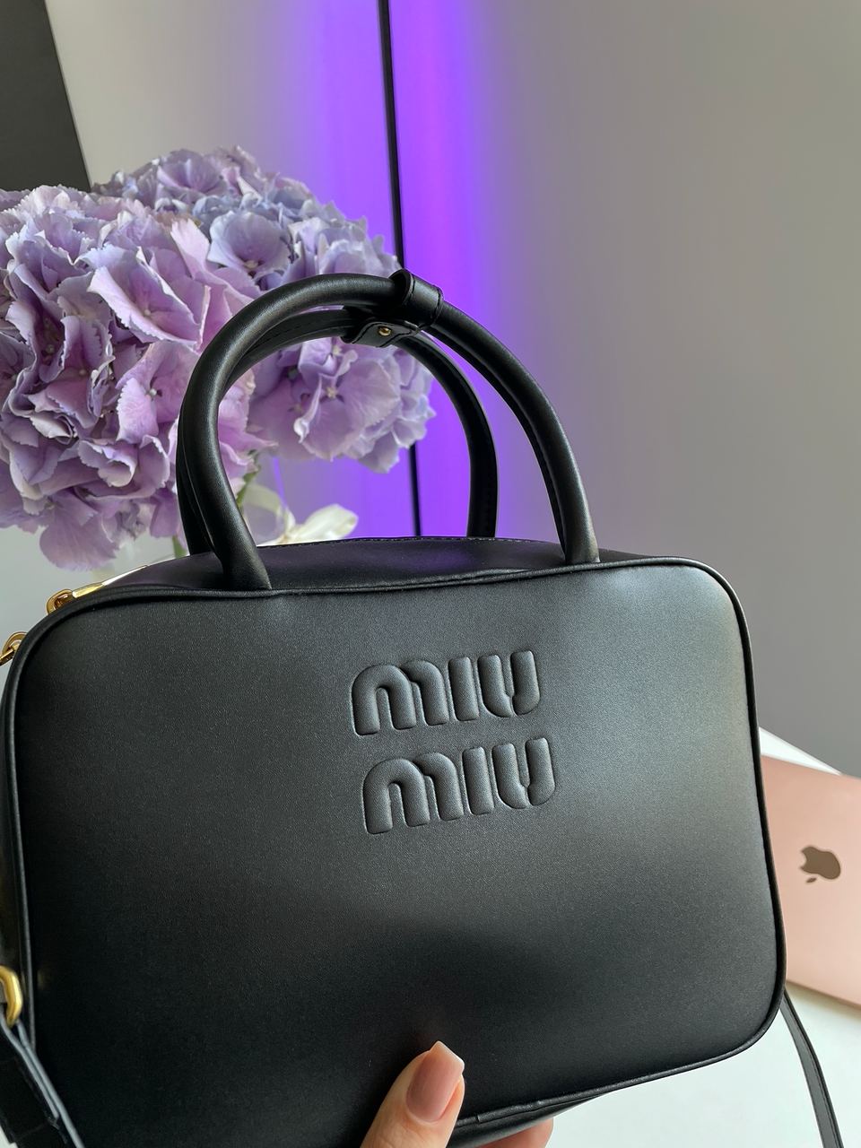 MiuMu Leather Top Handle Bag Black - 12